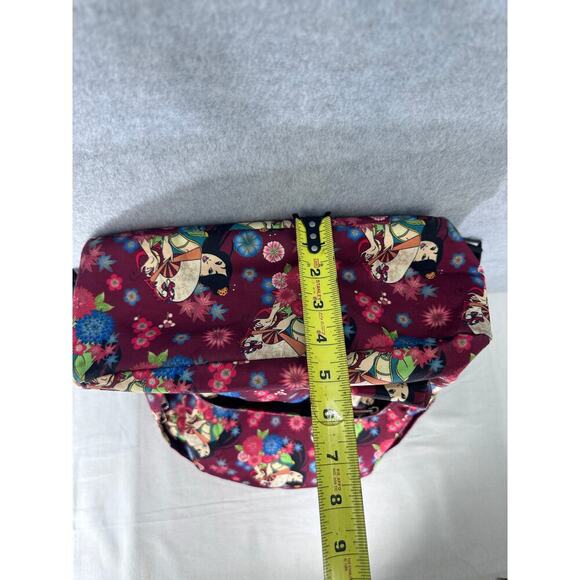 Disney Loungefly Mulan Backpack Maroon Floral Print Nylon Zip Up Pockets - Picture 8 of 9